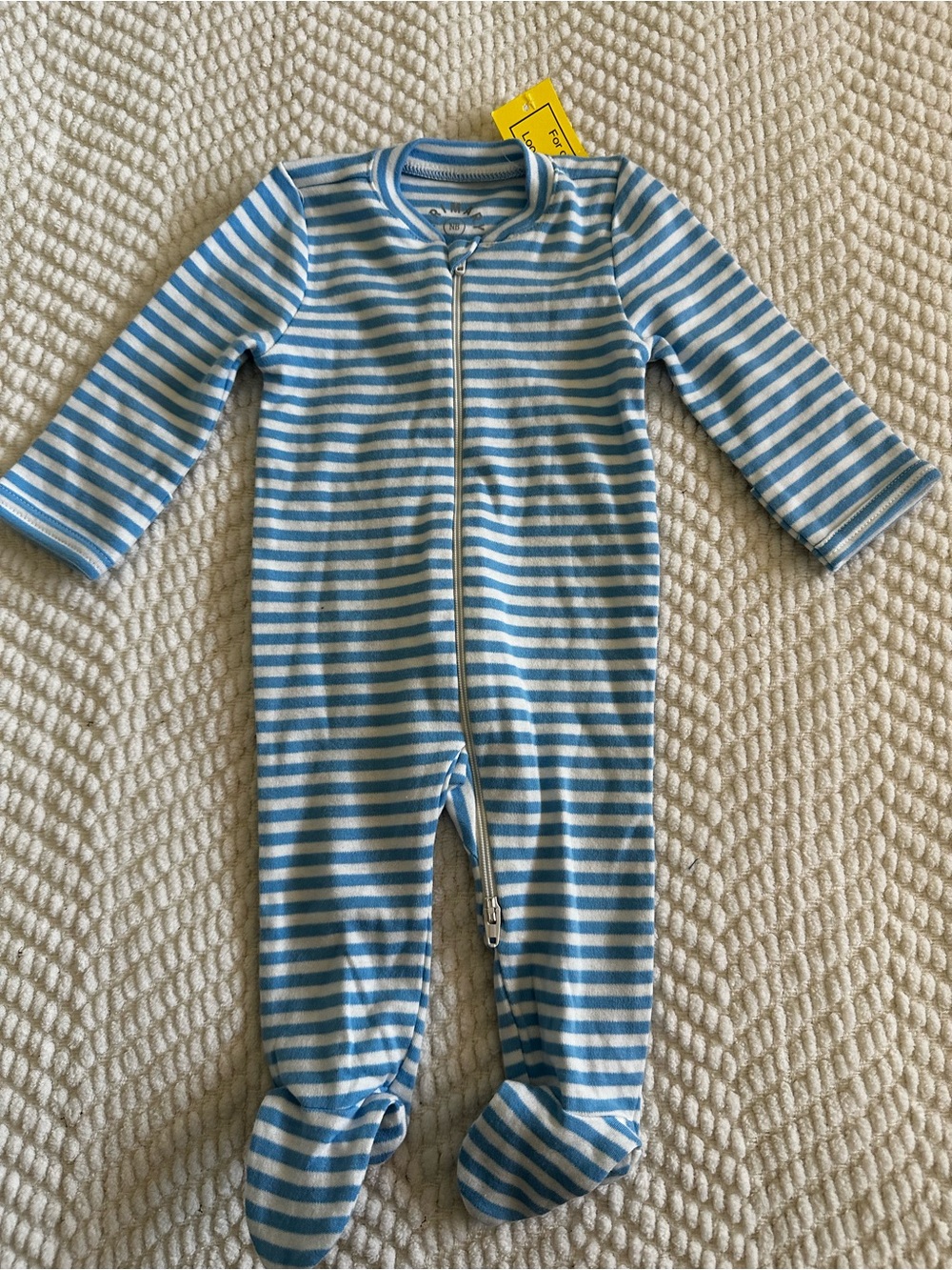 Primary Blue and White Organic Striped Footed One-Piece - Newborn